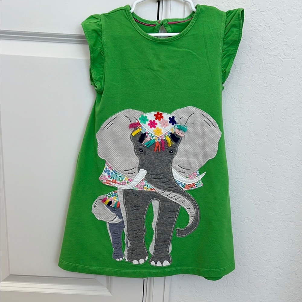Mini Boden Green Dress with Elephant Design Applicay